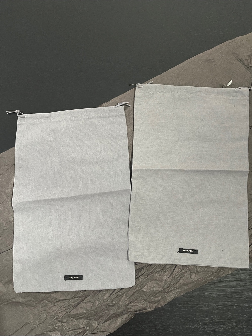 Miu Miu Gray Drawstring Dust Bags - Pair